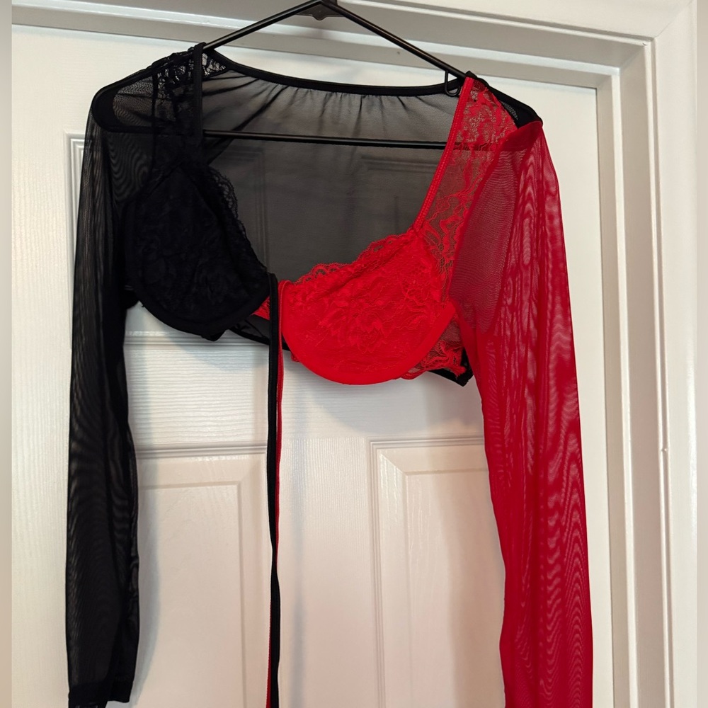 Elegant Red and Black Lace Lingerie